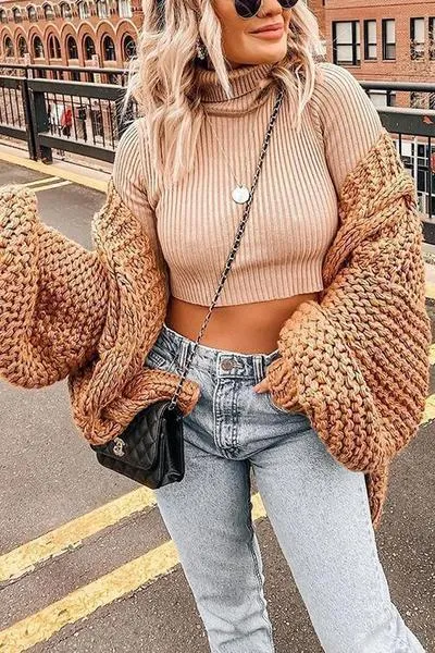 Mohair Chunky Oversized Cable Knit Baggy Sleeve Cardigan Sweater