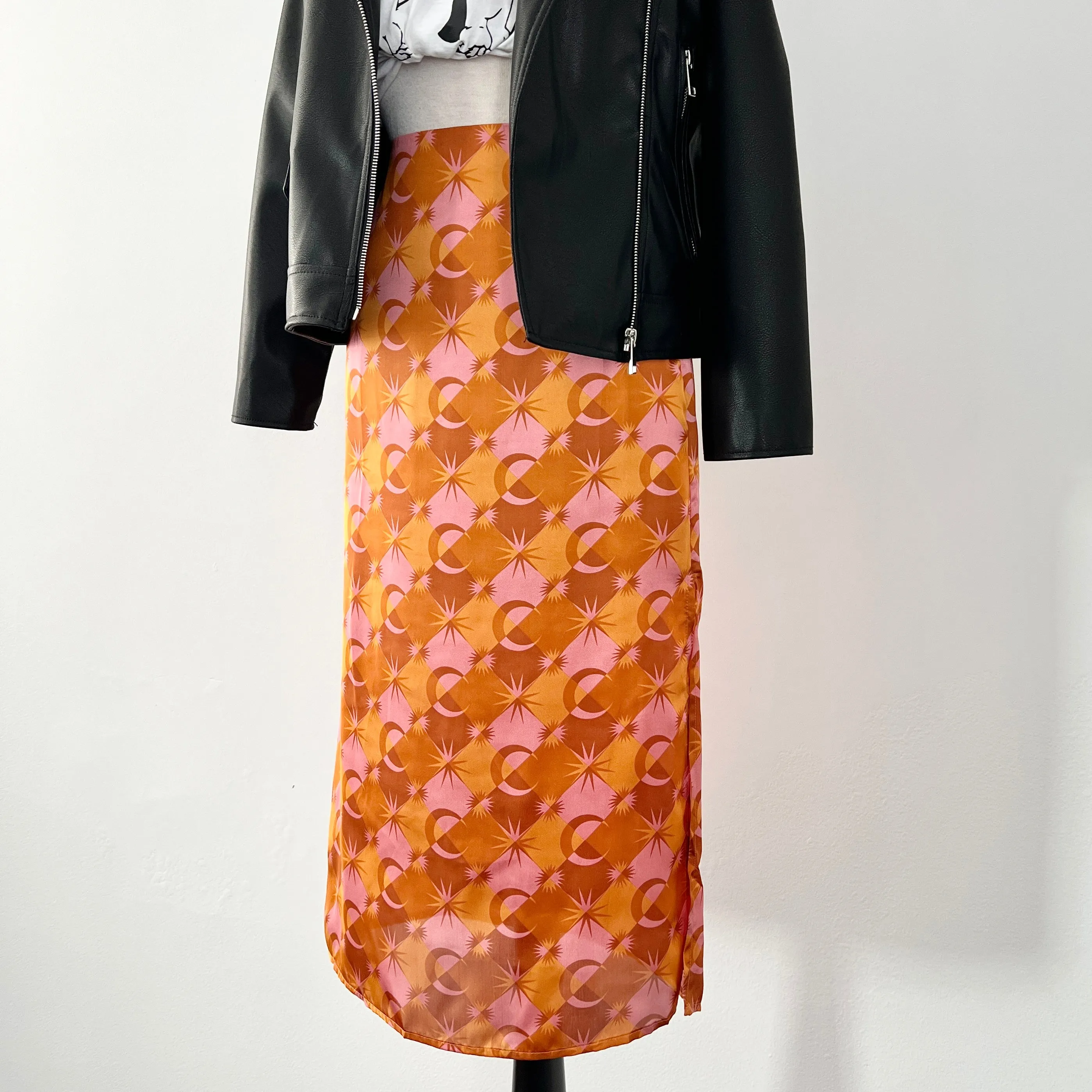 Moon & Stars Satin Midi Skirt - Sunset