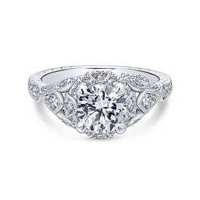 Mounting Only, White Gold Vintage Inspired Engagement Ring