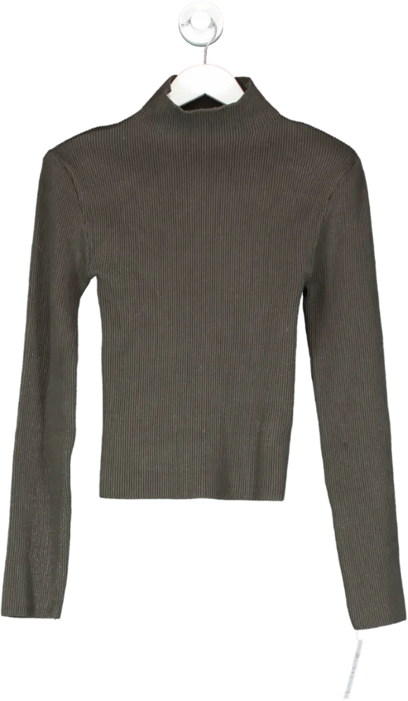 NA-KD Green Shoulder Padded Ribbed Sweater UK S