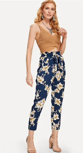 NEEVA NAVY FLORAL ANKLE PANTS