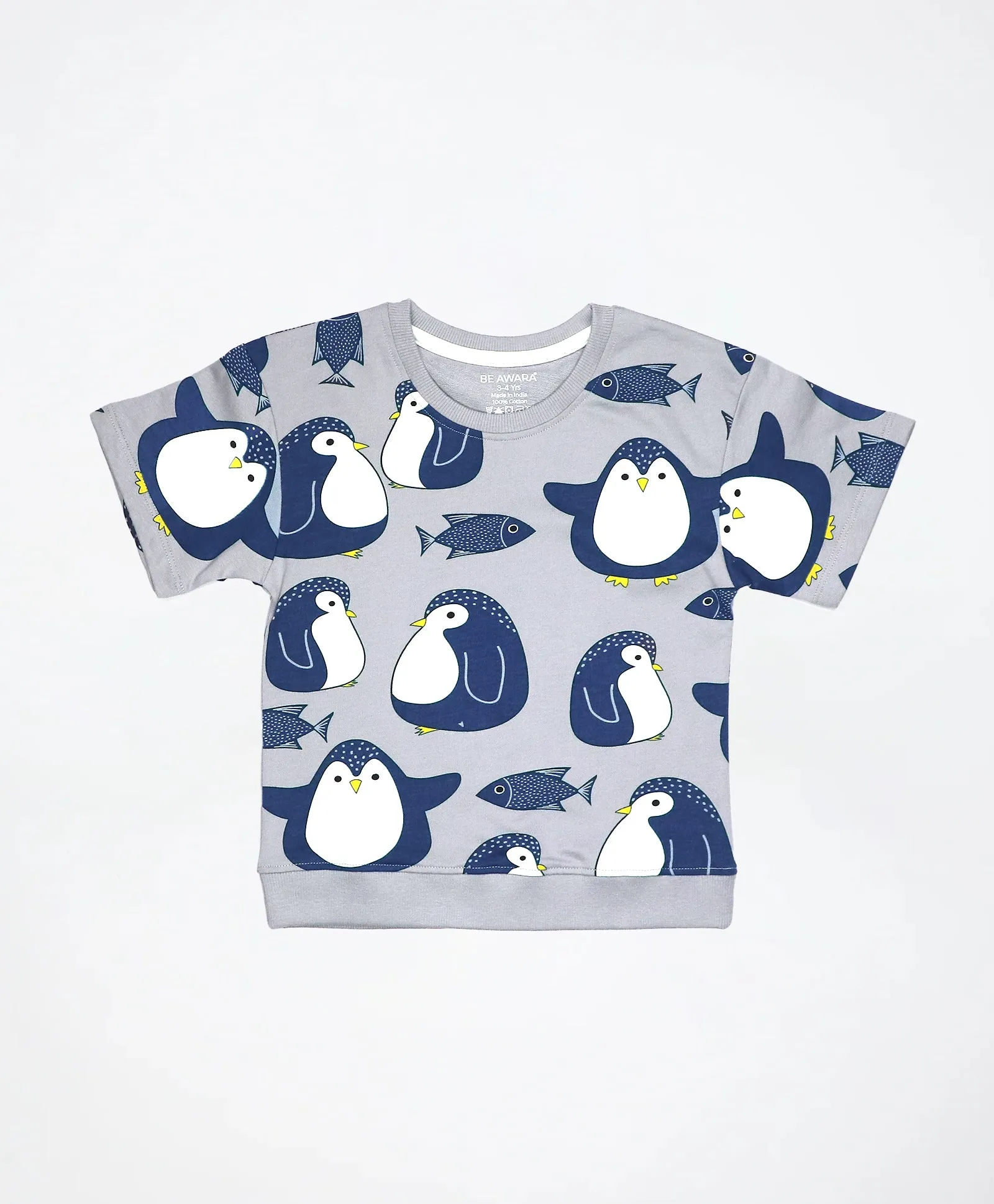 Penguin Print Kids Oversized Half Sleeves T-Shirt and Shorts Set