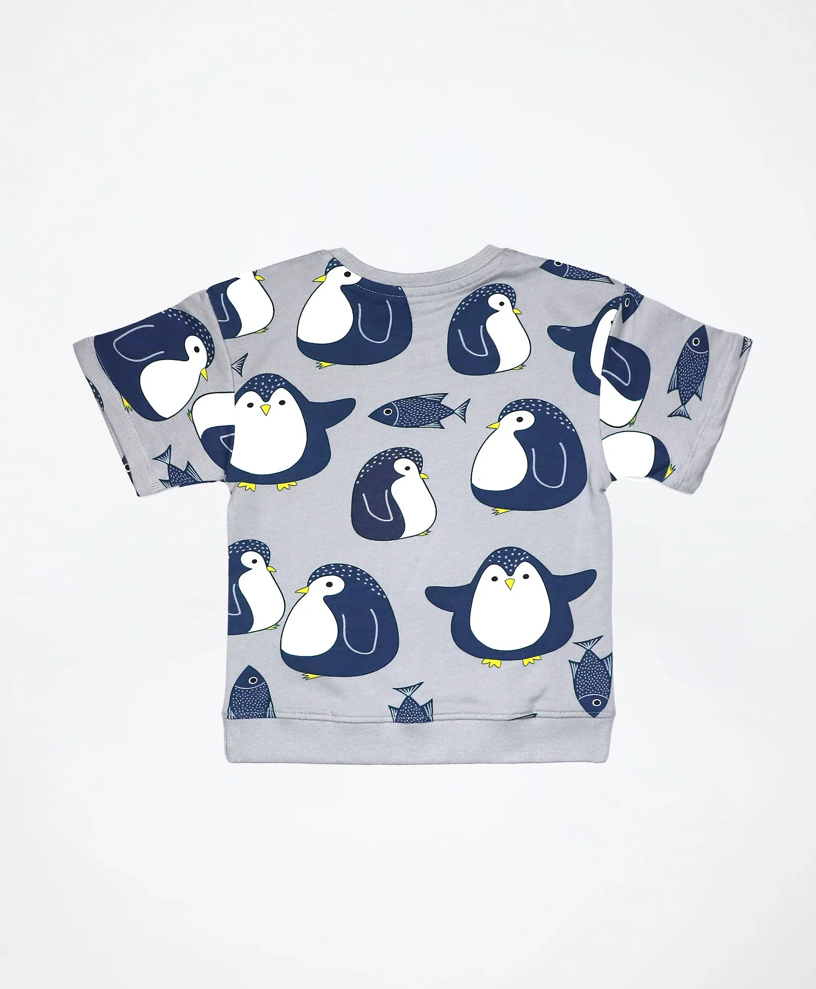 Penguin Print Kids Oversized Half Sleeves T-Shirt and Shorts Set