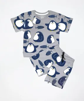 Penguin Print Kids Oversized Half Sleeves T-Shirt and Shorts Set