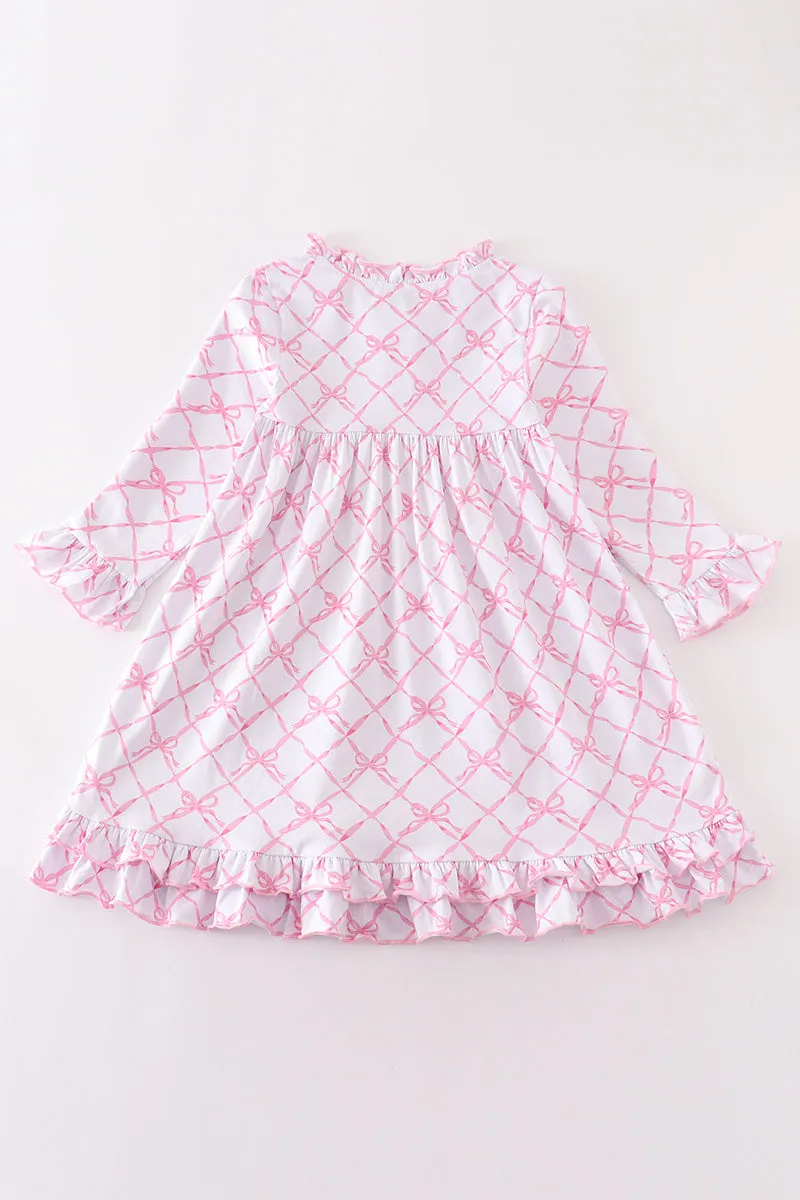 Pink bow tie print ruffle pajamas dress