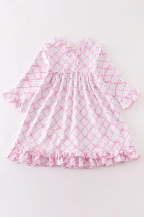 Pink bow tie print ruffle pajamas dress