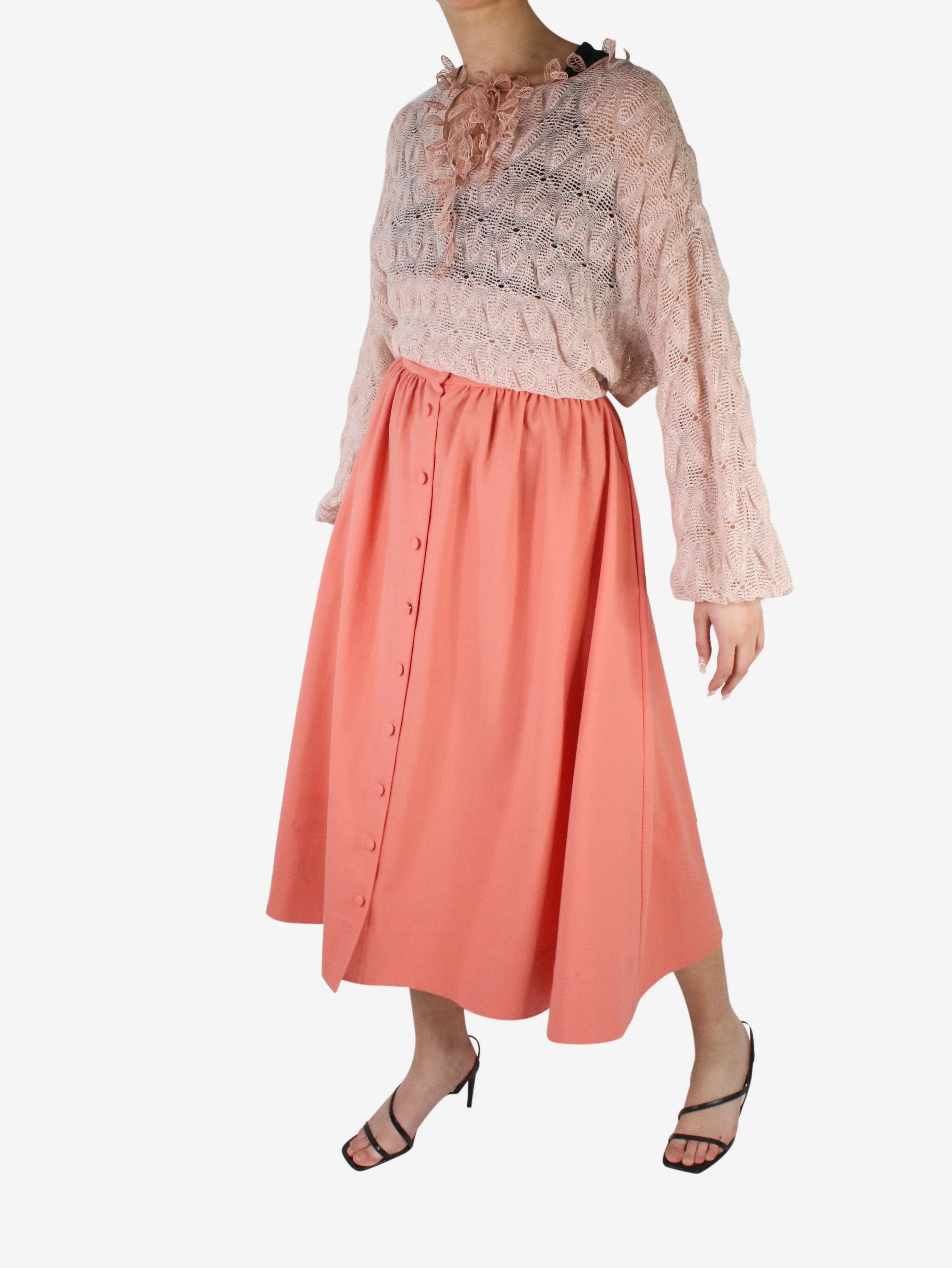 Pink button up maxi skirt - size UK 6