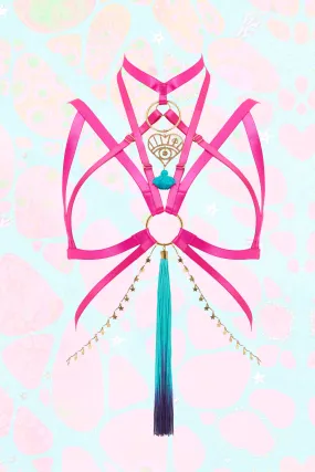 Pink Harness with logo, tassel and star chain detail