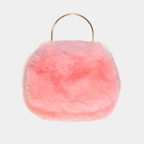 Pink Solid Faux Fur Tote / Crossbody Bag