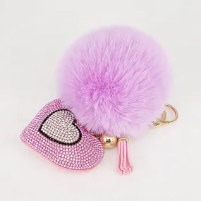 Pompom Keychain Rhinestone Heart Women's Bags Key Ring Handmade Accrssories Keychains Pendants Charming Suspension Decoration