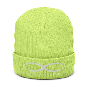 Ribbed Logo Over Text Acid Green Knit Beanie