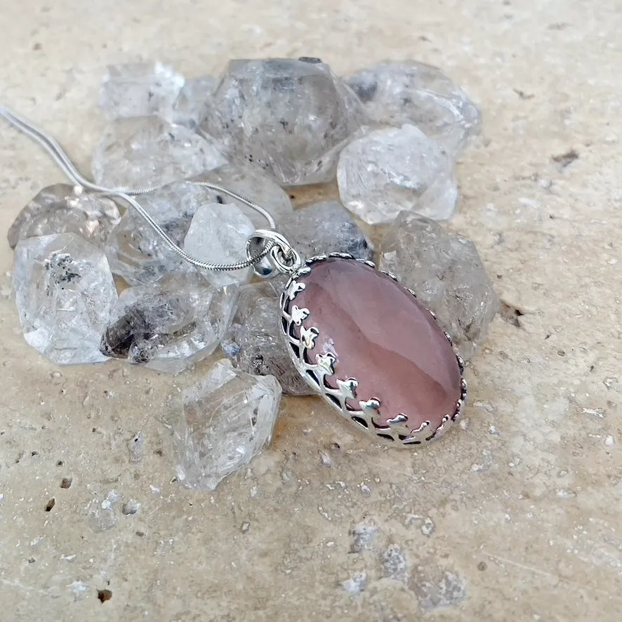 Rose Quartz Pendant & Earring Set - Lace