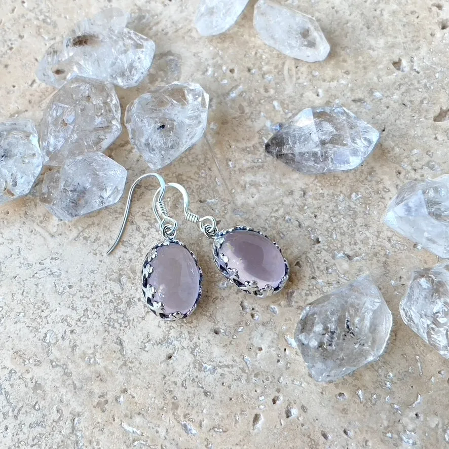 Rose Quartz Pendant & Earring Set - Lace