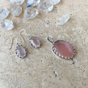 Rose Quartz Pendant & Earring Set - Lace