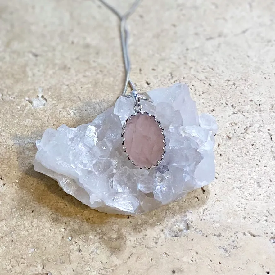 Rose Quartz Pendant & Earring Set - Lace