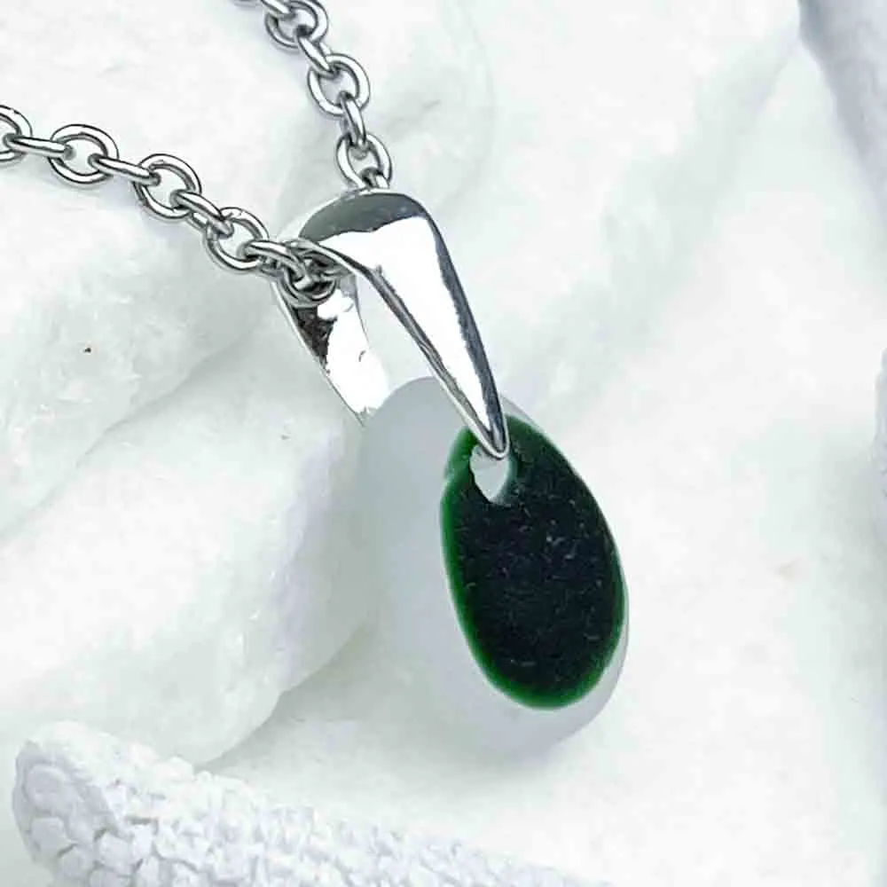 Seaweed Green English Multi Sea Glass Sterling Silver Pendant | #5162