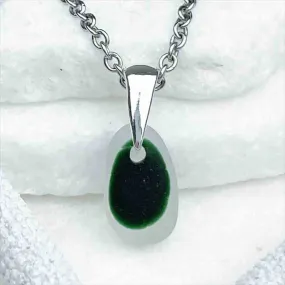 Seaweed Green English Multi Sea Glass Sterling Silver Pendant | #5162