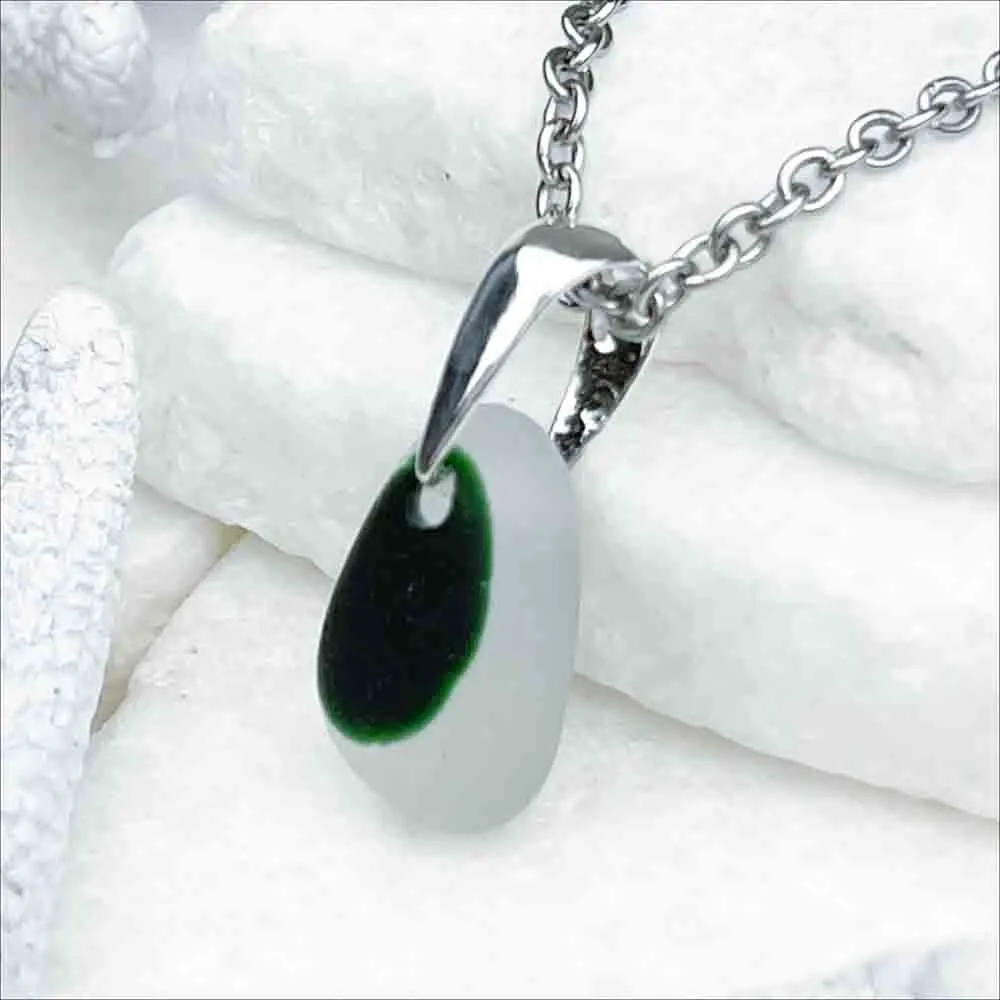 Seaweed Green English Multi Sea Glass Sterling Silver Pendant | #5162