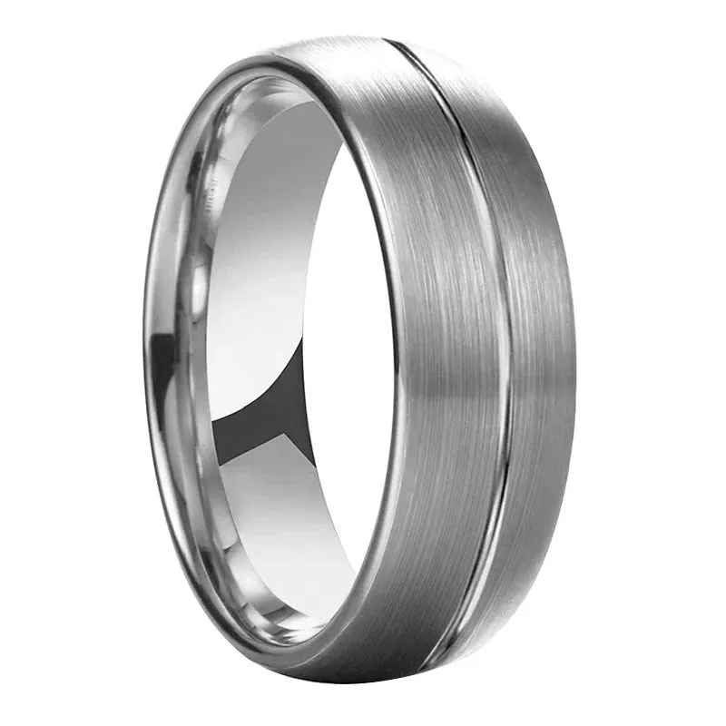 Silver Tungsten Ring with Off-Centre Inlay (8mm)