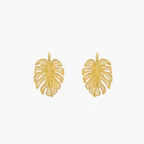 Single Leaf Gold Plated Silver Filigree Earrings