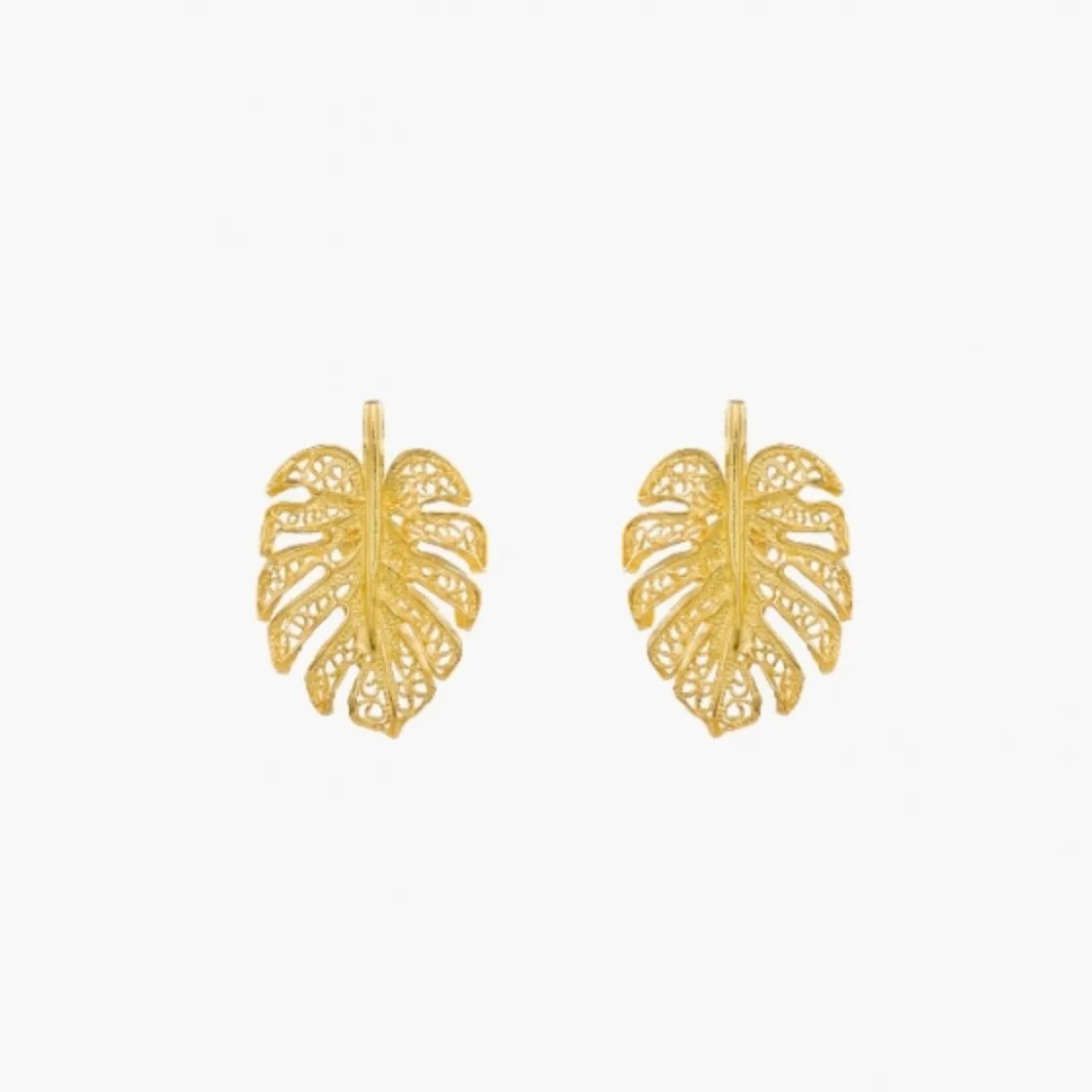 Single Leaf Gold Plated Silver Filigree Earrings