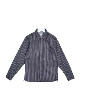 Size S - Momotaro Jeans Black and White Stripe Cotton Drill Shirt