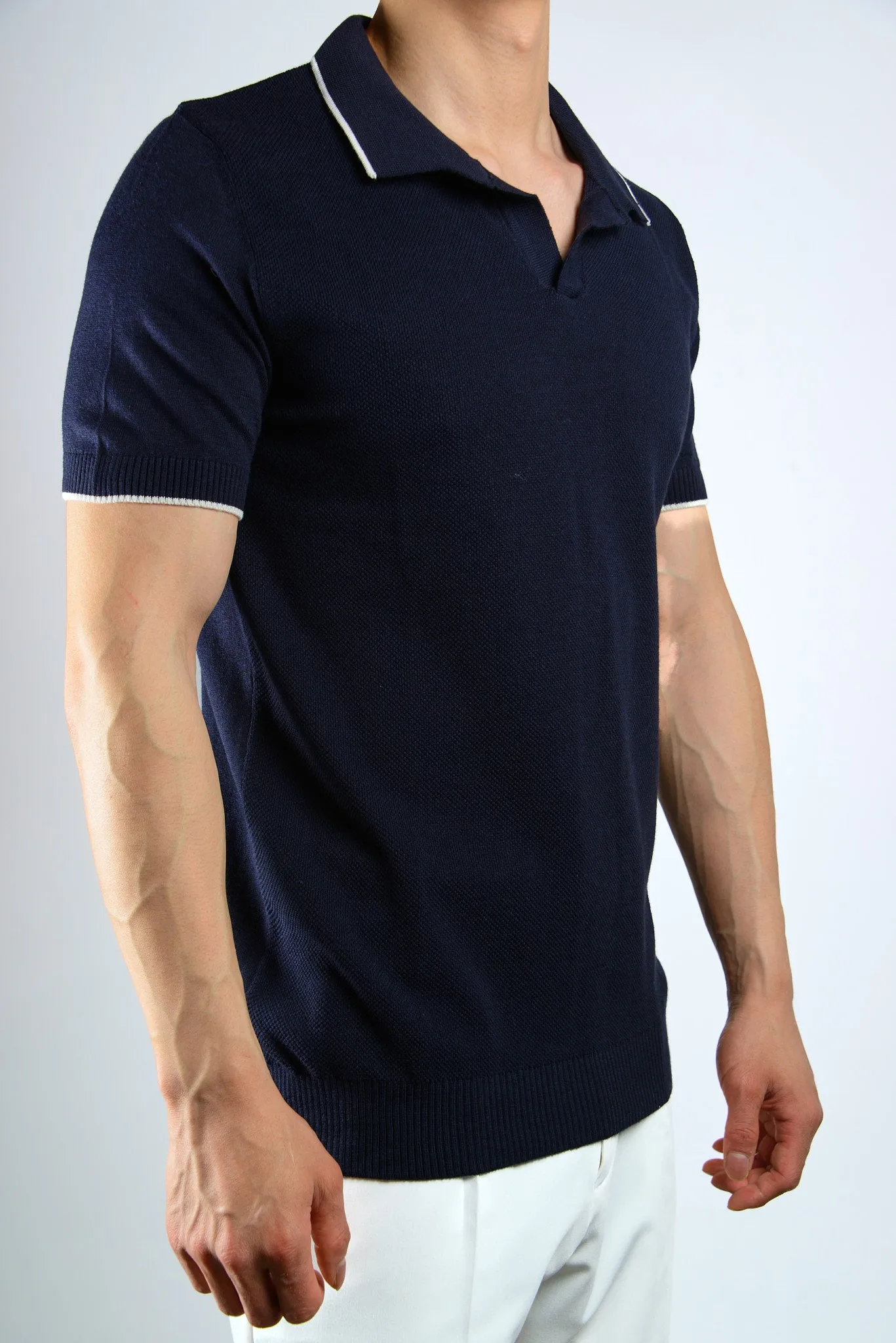 S/S Textured Modern Johnny Collar Polo