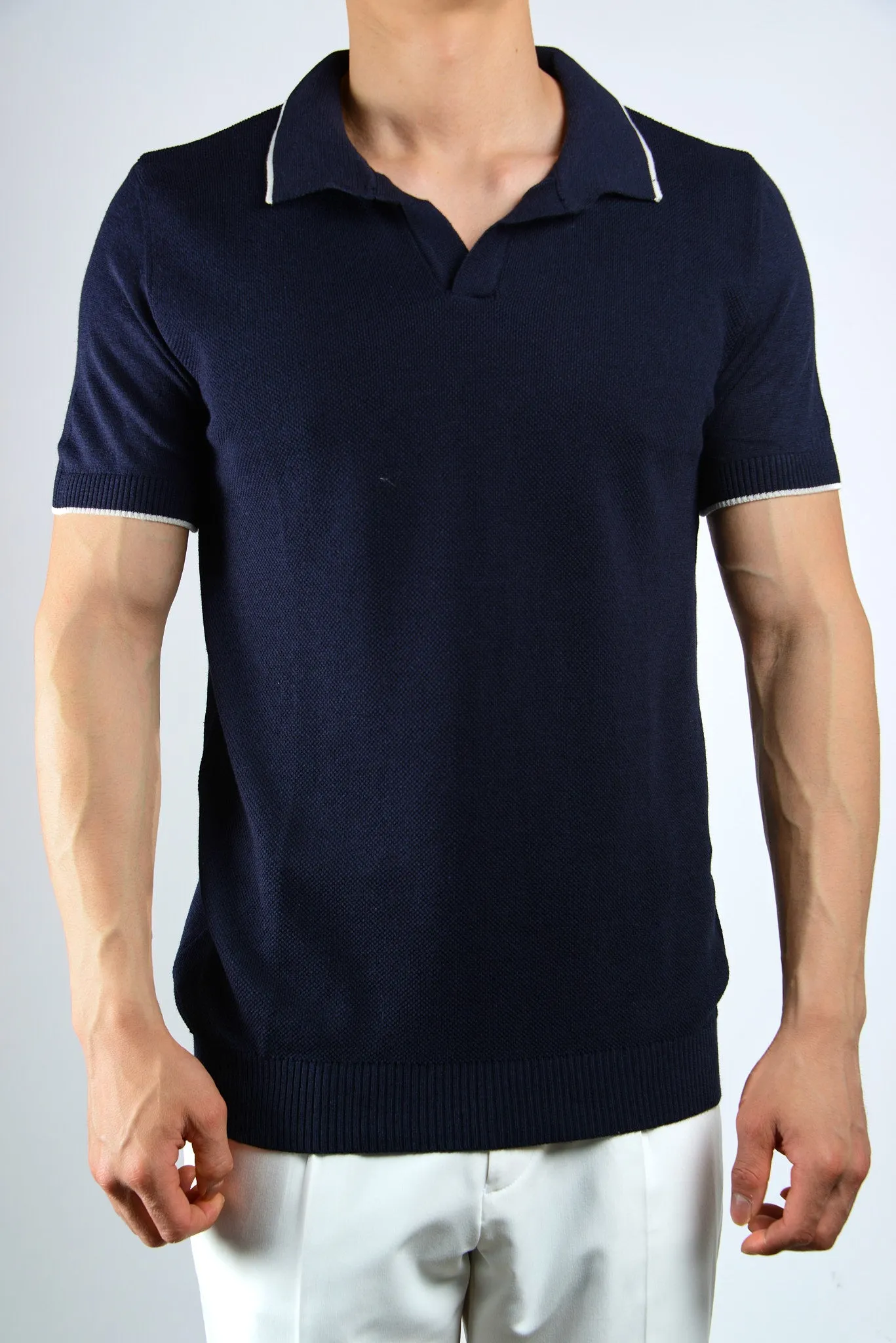 S/S Textured Modern Johnny Collar Polo