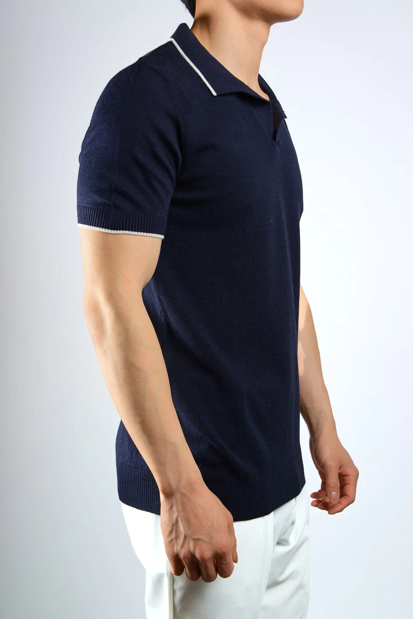 S/S Textured Modern Johnny Collar Polo