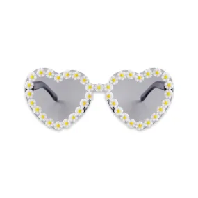 Sunglasses - Heart shaped daisy glasses, Black & White