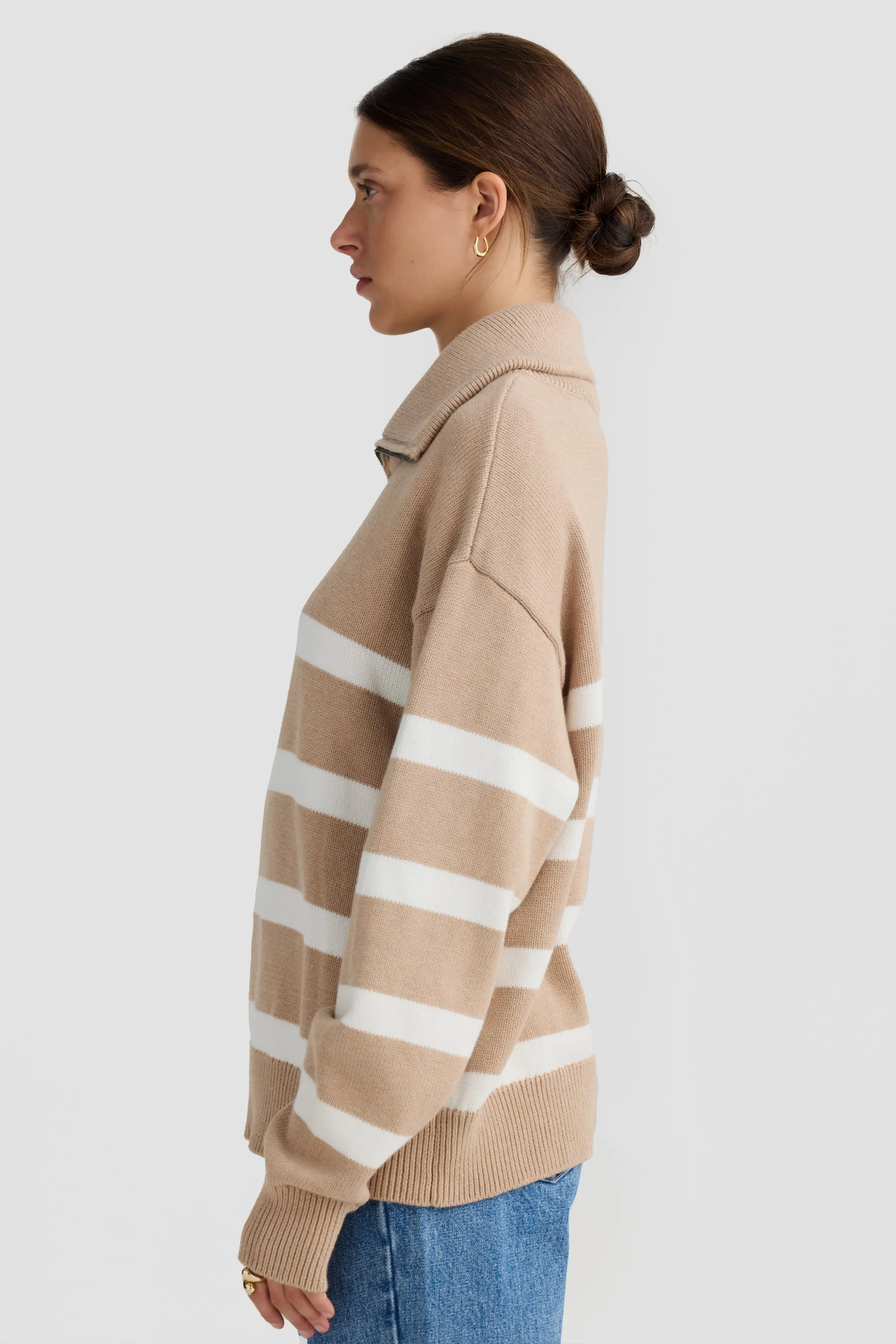 Talli Slouchy Quarter Zip Knit Sweater Sand