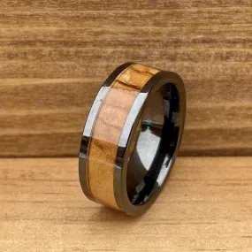 “The Holy Land” 100% USA Made Black Ceramic Ring With Olive Wood From Israel