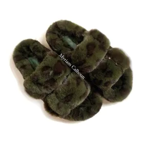 Vegan Green Leopard Arizona Slippers