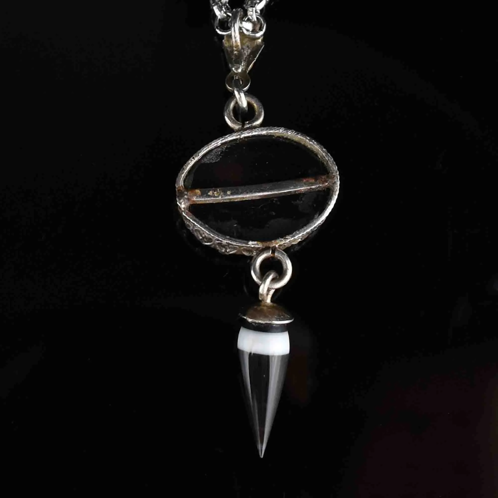 Victorian Silver Scottish Bullseye Banded Agate Pendant Necklace