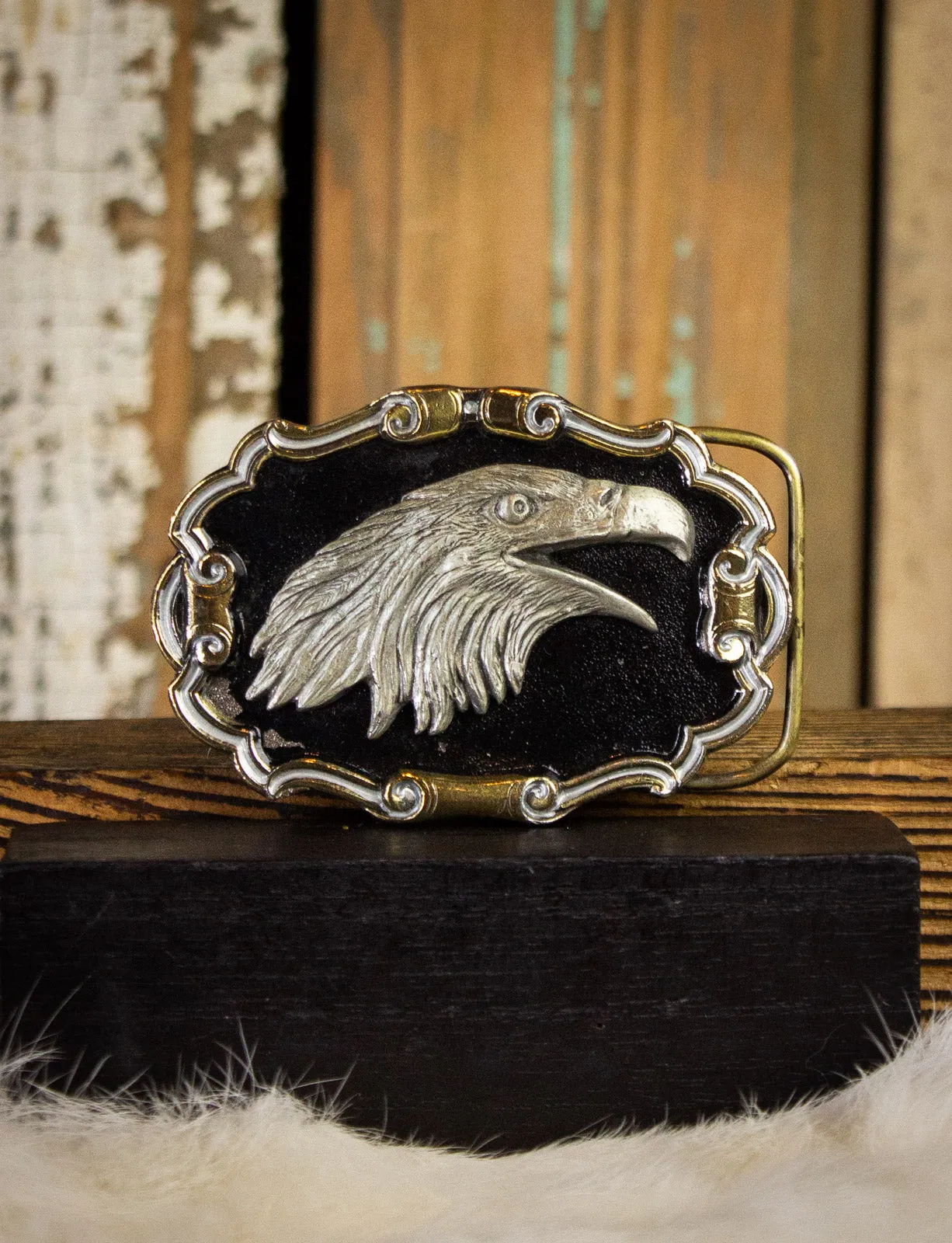 Vintage Bald Eagle Brass Belt Buckle