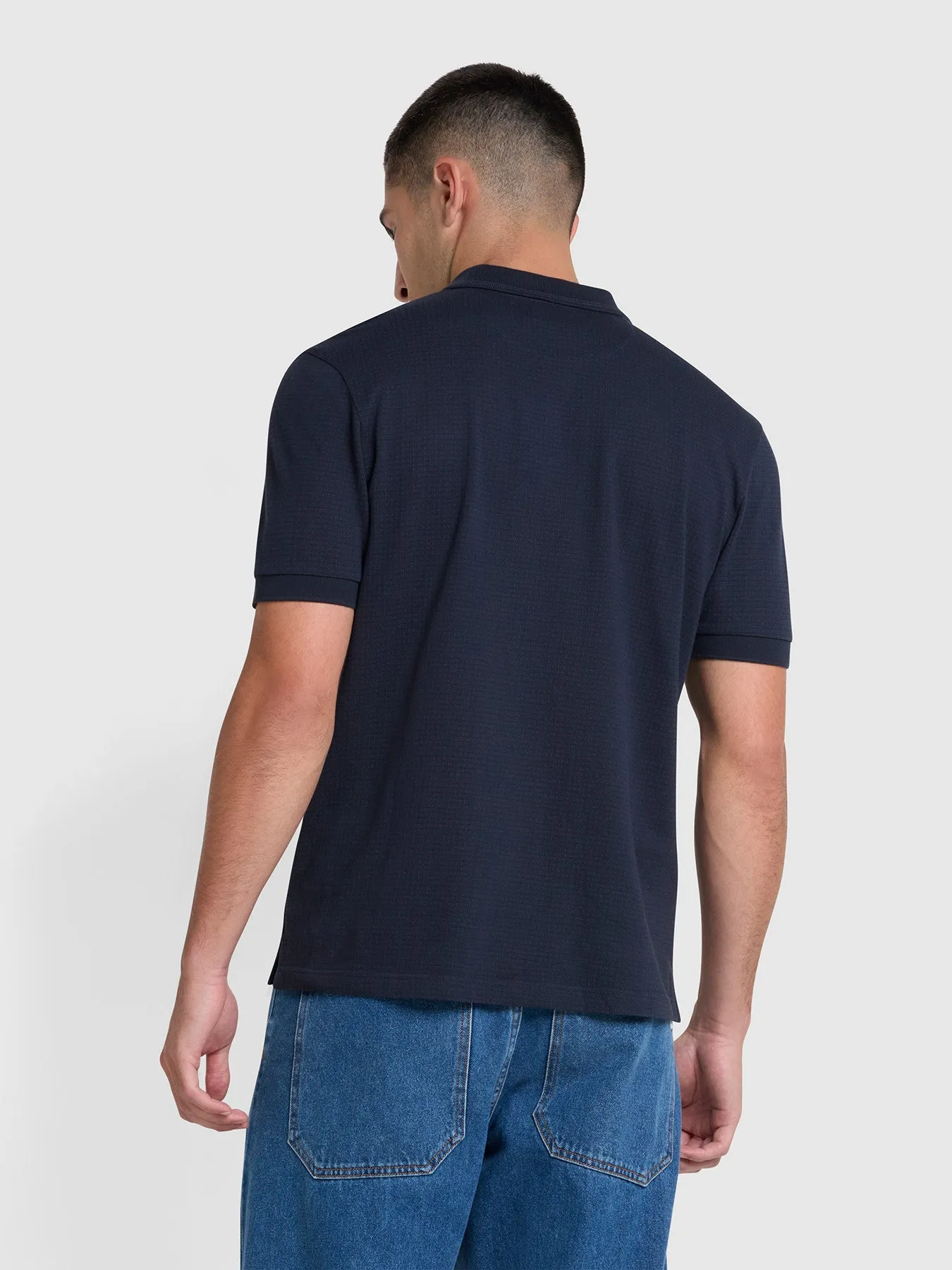 Volo Organic Cotton Textured Polo Shirt In True Navy