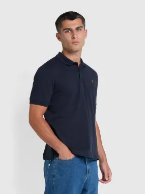 Volo Organic Cotton Textured Polo Shirt In True Navy