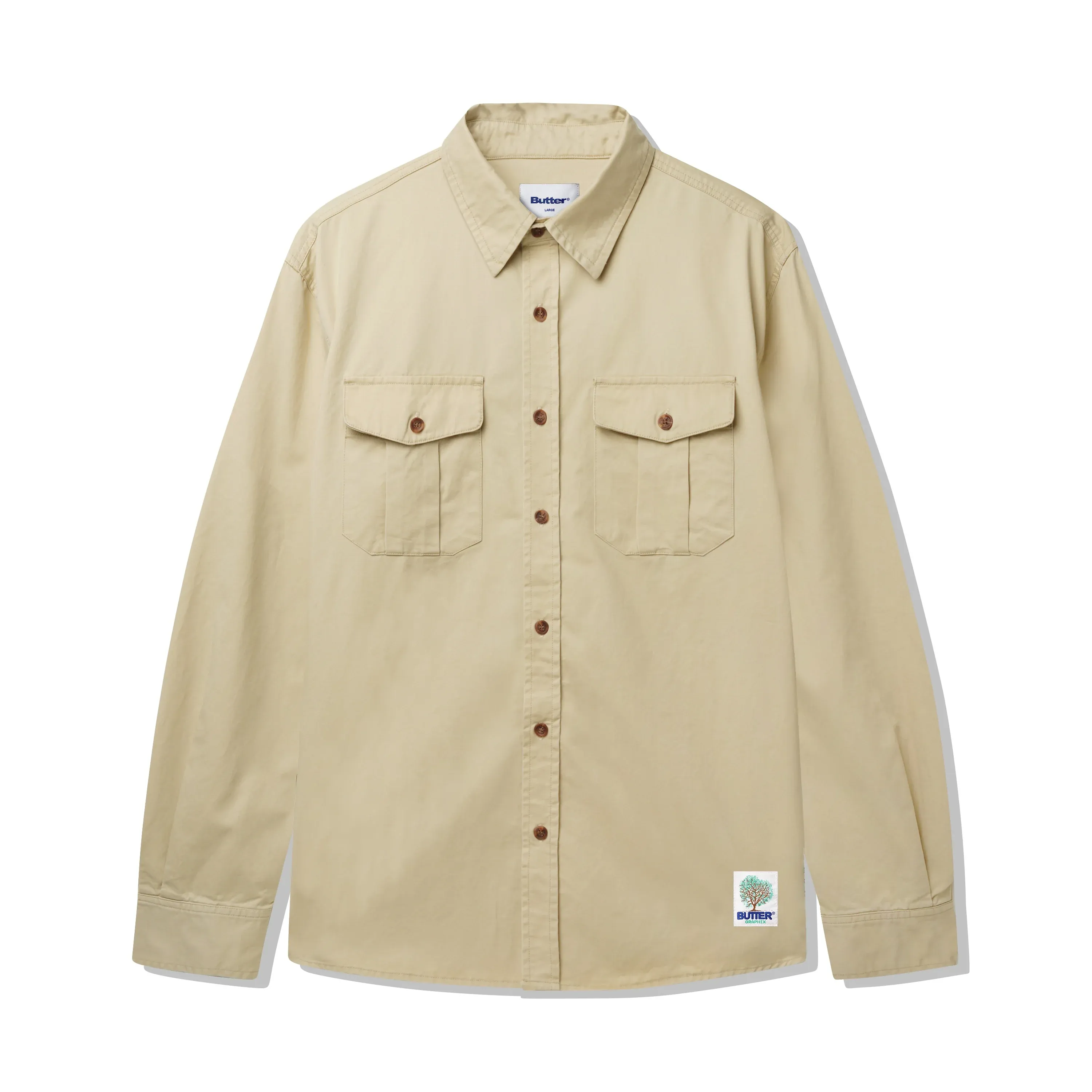 Washed Pocket L/S Shirt, Khaki