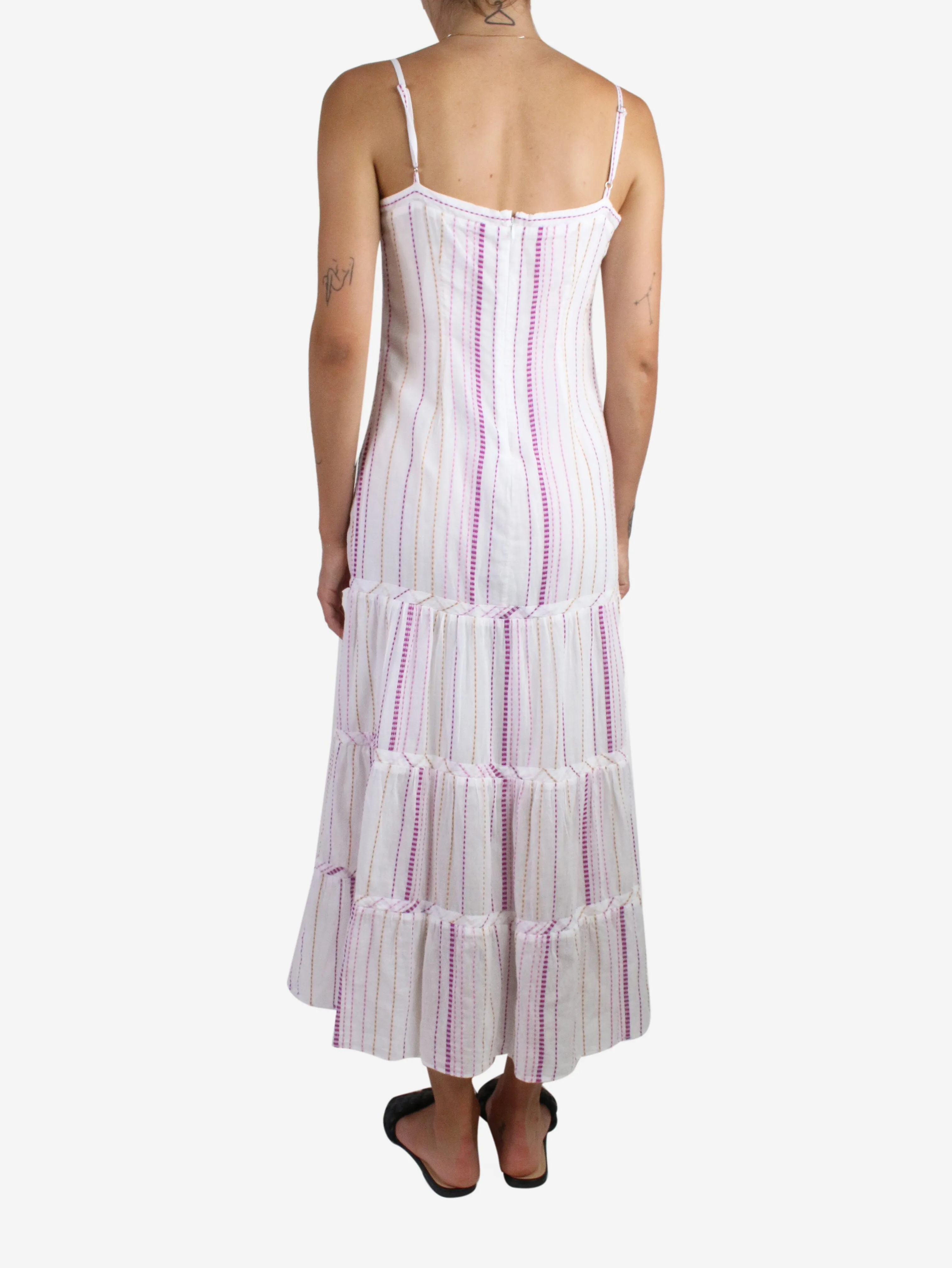 White pinstripe embroidered strap dress - size S