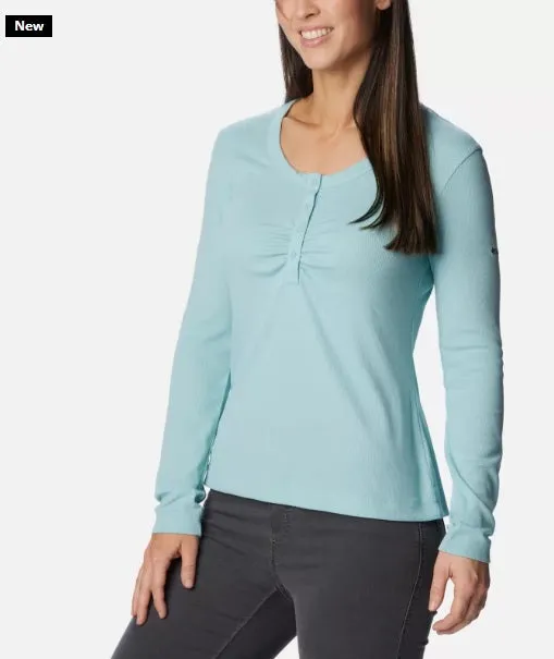 WOMEN'S CALICO RIBBED LONG SLEEVE SHIRT - AQUA HAZE