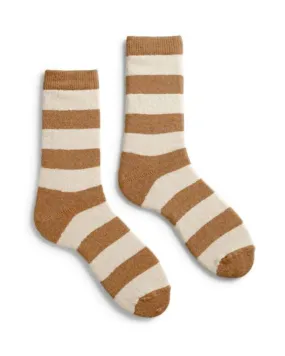 Women's Rugby Stripe Wool Cashmere Crew Socks (Camel)