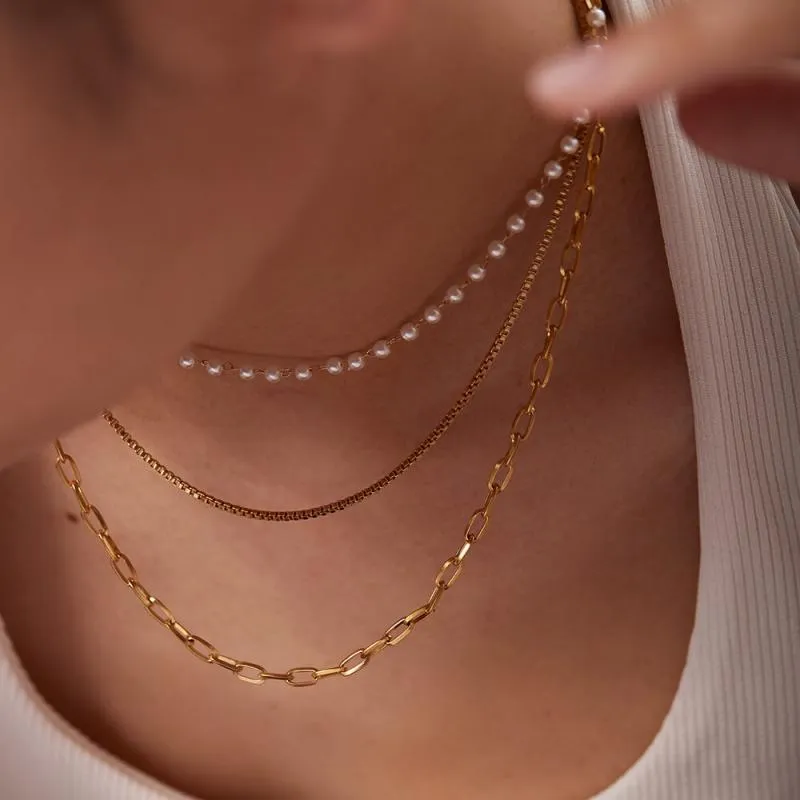 Women's Small pearl chain three-tier necklace