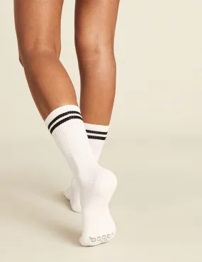 Women's Striped Cushioned Crew Socks - White/Black